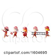Clipart Of A Line Of Fire Fighter Children With Equipment Royalty Free Vector Illustration
