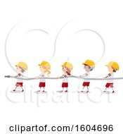 Poster, Art Print Of Line Of Fire Fighter Children Holding A Hose