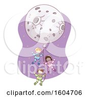 Poster, Art Print Of Sketched Moon Balloon With Child Astronauts