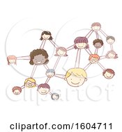 Clipart Of A Sketched Molecule With Faces Of Children Royalty Free Vector Illustration