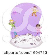 Clipart Of A Sketched Group Of Children Astronauts Over The Moon Royalty Free Vector Illustration