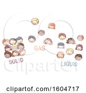Clipart Of A Sketched Group Of Child Faces With Solid Liquid And Gas Royalty Free Vector Illustration