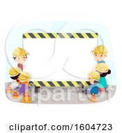 Clipart Of A Group Of Children Wearing Hardhats Around A Construction Sign Royalty Free Vector Illustration
