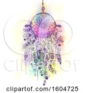 Poster, Art Print Of Boho Dream Catcher With Lots Of Feathers And Rainbow Colors