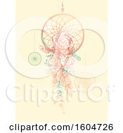 Clipart Of A Dream Catcher With Roses And Feathers On Beige Royalty Free Vector Illustration by BNP Design Studio