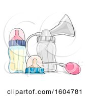 Clipart Of A Manual Breast Pump With Bottles And Nipples Royalty Free Vector Illustration