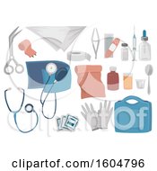 Clipart Of A First Aid Kit And Contents Royalty Free Vector Illustration by BNP Design Studio