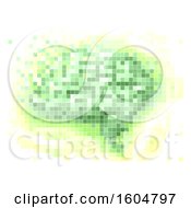 Poster, Art Print Of Pixel Art Brain In Green And Yellow On A White Background