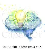 Poster, Art Print Of Pixel Art Light Bulb And Brain On A White Background