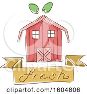 Clipart Of A Fresh Banner Under A Barn With Leaves Royalty Free Vector Illustration