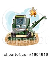 Green Farm Harvester Machine In A Wheat Field Under The Sun