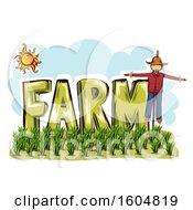 Clipart Of A Scarecrow And The Word Farm Over A Rice Field Royalty Free Vector Illustration by BNP Design Studio