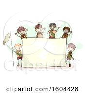 Poster, Art Print Of Sketched Group Of Boy Scouts Around A Blank Sign