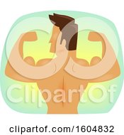 Clipart Of A Rear View Of A Bodybuilder Flexing Royalty Free Vector Illustration