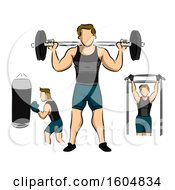 Poster, Art Print Of Man Working Out In The Gym By Barbells Boxing And Lateral Pull Down For Body Building