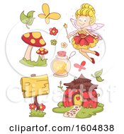 Happy Flying Fairy With Mushrooms Wooden Signage Potion And Flowers