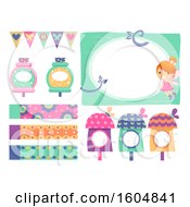 Poster, Art Print Of Fairy Elements With Frame Cute Houses Banner Potion And Pennant Banners