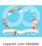 Poster, Art Print Of Castle And Mushroom Tower With A Fairy On An Open Book Under A Rainbow