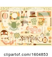 Clipart Of Steampunk Design Elements From Hat Board And Cogwheels Royalty Free Vector Illustration