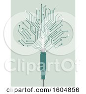 Clipart Of A Soldering Iron With A Computer Chip Design Royalty Free Vector Illustration