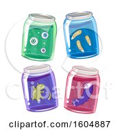Clipart Of Eyeballs Fingers Lizard And An Octopus Tentacle In Jars Royalty Free Vector Illustration