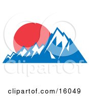 Poster, Art Print Of Red Sunset Over Snow Capped Mountains