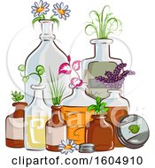 Clipart Of Herbal Plants Growing In Bottles Royalty Free Vector Illustration