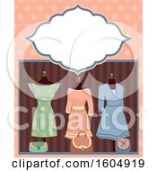 Clipart Of A Blank Frame Over A Window With Dressed Up Mannequins Royalty Free Vector Illustration by BNP Design Studio