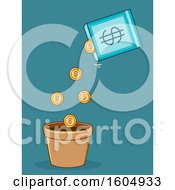 Clipart Of A Seed Packet Pouring Gold Coins In A Pot Royalty Free Vector Illustration by BNP Design Studio