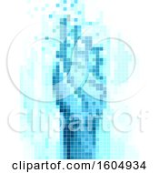 Clipart Of A Pixel Art Blue Hand On A White Background Royalty Free Vector Illustration