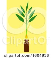 Tea Tree Plant With Oil Dropping Down A Brown Bottle On A Yellow Background