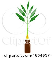 Tea Tree Plant With Oil Dropping Down A Brown Bottle