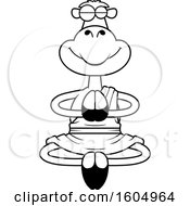 Clipart Of A Cartoon Black And White Meditating Zen Camel Royalty Free Vector Illustration by Cory Thoman