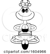 Clipart Of A Cartoon Black And White Meditating Zen Cow Royalty Free Vector Illustration