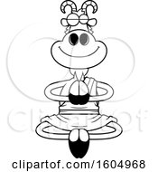 Clipart Of A Cartoon Black And White Meditating Zen Goat Royalty Free Vector Illustration