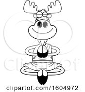 Clipart Of A Cartoon Black And White Meditating Zen Moose Royalty Free Vector Illustration