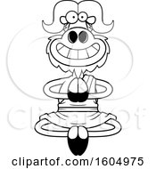 Poster, Art Print Of Cartoon Black And White Meditating And Grinning Zen Ox