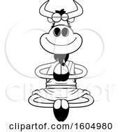 Clipart Of A Cartoon Black And White Meditating Zen Wildebeest Royalty Free Vector Illustration