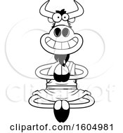 Cartoon Black And White Meditating Zen Wildebeest