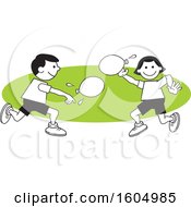 Clipart Of A Boy And Girl Throwing A Water Balloons On Field Day Over A Green Oval Royalty Free Vector Illustration