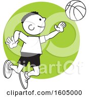 Poster, Art Print Of Black Boy Playing Basketball Over A Green Circle