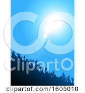 Clipart Of A Silhouetted Crowd Holding Their Arms Up Against A Sunny Blue Sky Royalty Free Vector Illustration