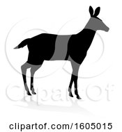 Poster, Art Print Of Silhouetted Black Silhouetted Deer Doe With A Shadow Or Reflection On A White Background