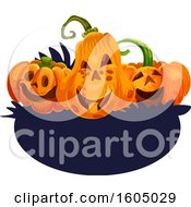 Poster, Art Print Of Halloween Jackolantern Pumpkins Over A Banner