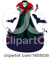 Poster, Art Print Of Vampire With Bats And A Blank Banner