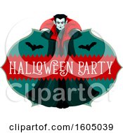 Poster, Art Print Of Vampire With Bats And Halloween Party Text