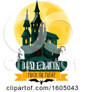 Poster, Art Print Of Haunted Halloween Castle And Full Moon Over Banners
