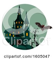 Poster, Art Print Of Haunted Halloween Castle And Bat