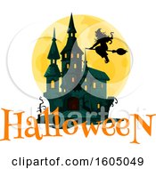 Clipart Of A Haunted Castle And Full Moon With A Witch Royalty Free Vector Illustration by Vector Tradition SM