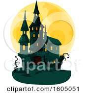 Poster, Art Print Of Haunted Halloween Castle And Full Moon